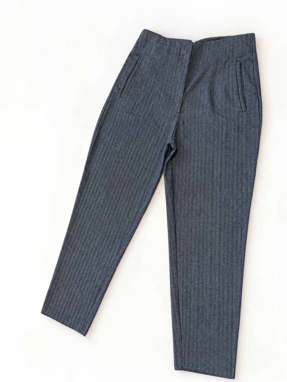 ZARA Navy Blue & Gray Herringbone Tailored Trousers Size M